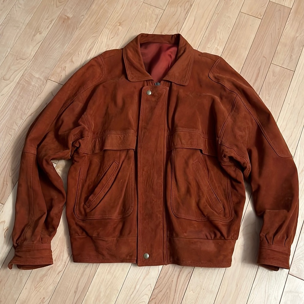 MEN’s BOMBER JACKET GENUINE Nubuck RUST COLOR with pockets